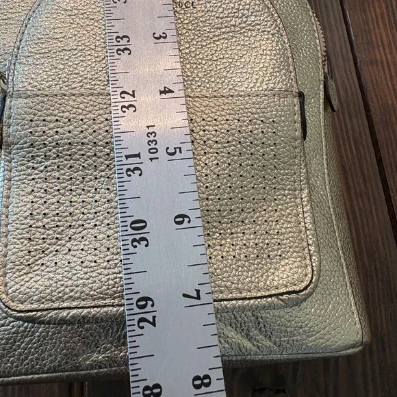 Henri Bendel Backpack Brown Stripe Lining Classic Gold Metallic EC - Picture 2 of 8